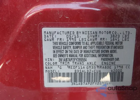 2015 Nissan Sentra Sv from USA, damaged, VIN 3N1AB7AP2FY289564